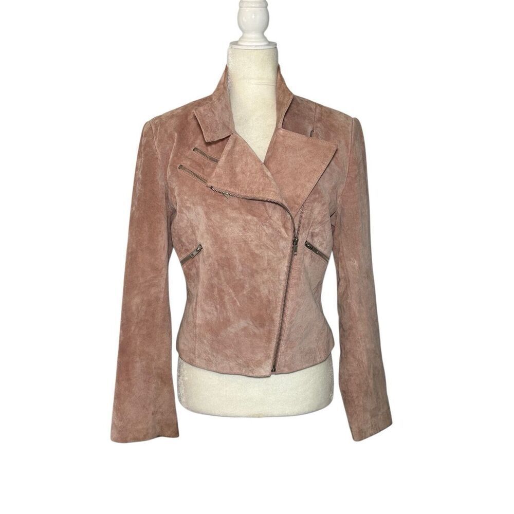 Brandon Thomas dusty rose leather/suede moto jacket - S